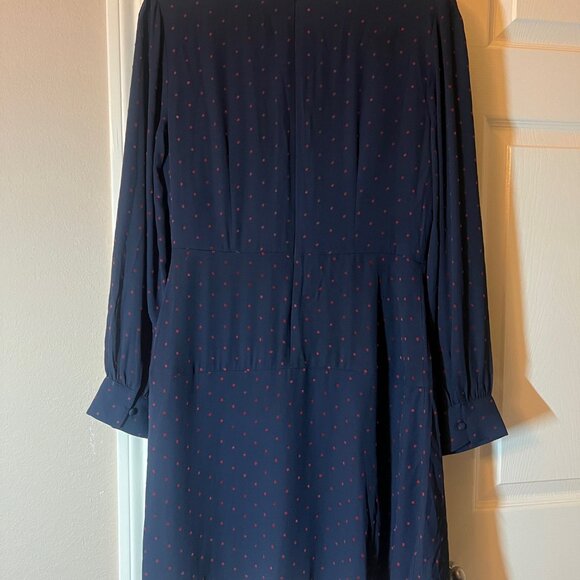 NWT Women's Ann Taylor Navy with Maroon Polka Dots Long Sleeve Dress - Size 6 - Picture 2 of 3